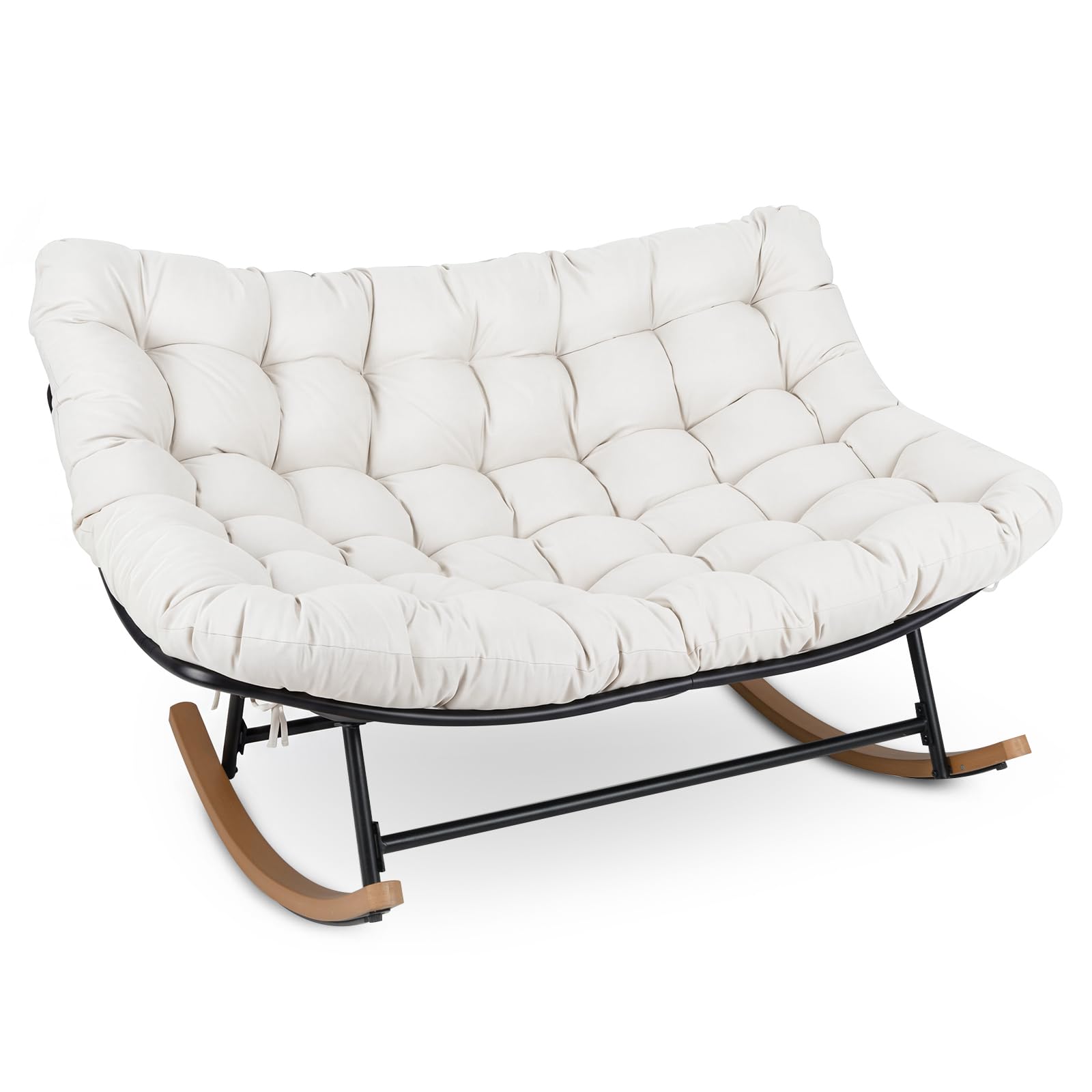 COSTWAY Fauteuil à Bascule Exterieur pour 2 Personnes, Charge 320 kg (Beige)