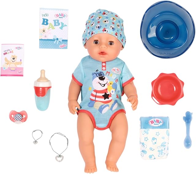 BABY born Soft Touch Boy 43cm With Magic Dummy - Realistic Doll With Lifelike Functions - Soft to the Touch, Flexible Body - Eats, Sleeps, Cries & Uses the Potty - 11 Accessories - Blue, 827963