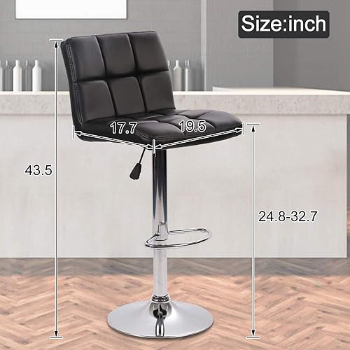 Miniatura 2 de Dkeli Juego de 2 taburetes de bar giratorios de altura ajustable con respaldo de piel sintética duradera, silla de comedor moderna y alta para sala