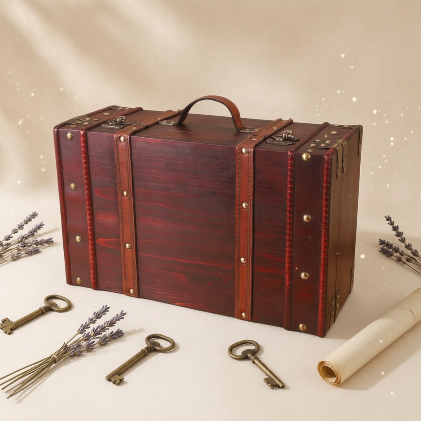 Portaoggetti Vintage Baule in Legno Elegante Baule con Manico per Operatori di Fotografia