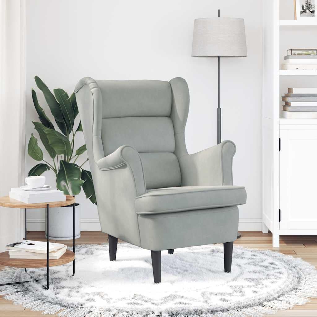 Fotel jasnoszary, z aksamitu z wyściełanym oparciem i podłokietnikami, ergonomiczny i wygodny, 74 x 84 x 100 cm, mebel do siedzenia do salonu, biura, kącika do czytania i wypoczynku