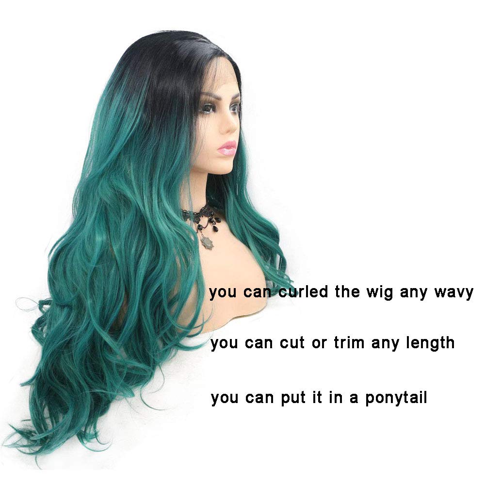 ? 24” GREEN OMBRE BODY WAVY LACE FRONT WIG? *NEW Amazon.com: haha Green Ombre Lace Front Wig Human Hair  main image 4