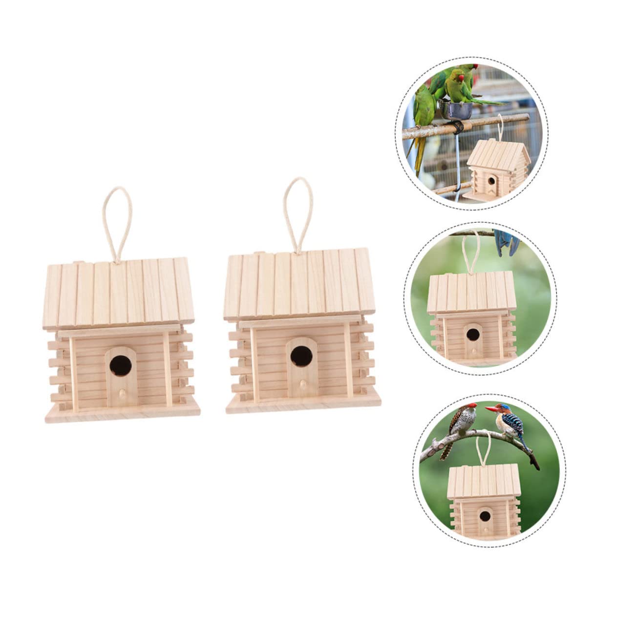 Toddmomy Hängendes Holz Vogelnest Brutkasten für Kleine Vögel 2 Stück | Beige, Hüttenstil, Unlackiert zum Selbstgemacht Bemalen, Dekorativ als Hausornament, für Papageien