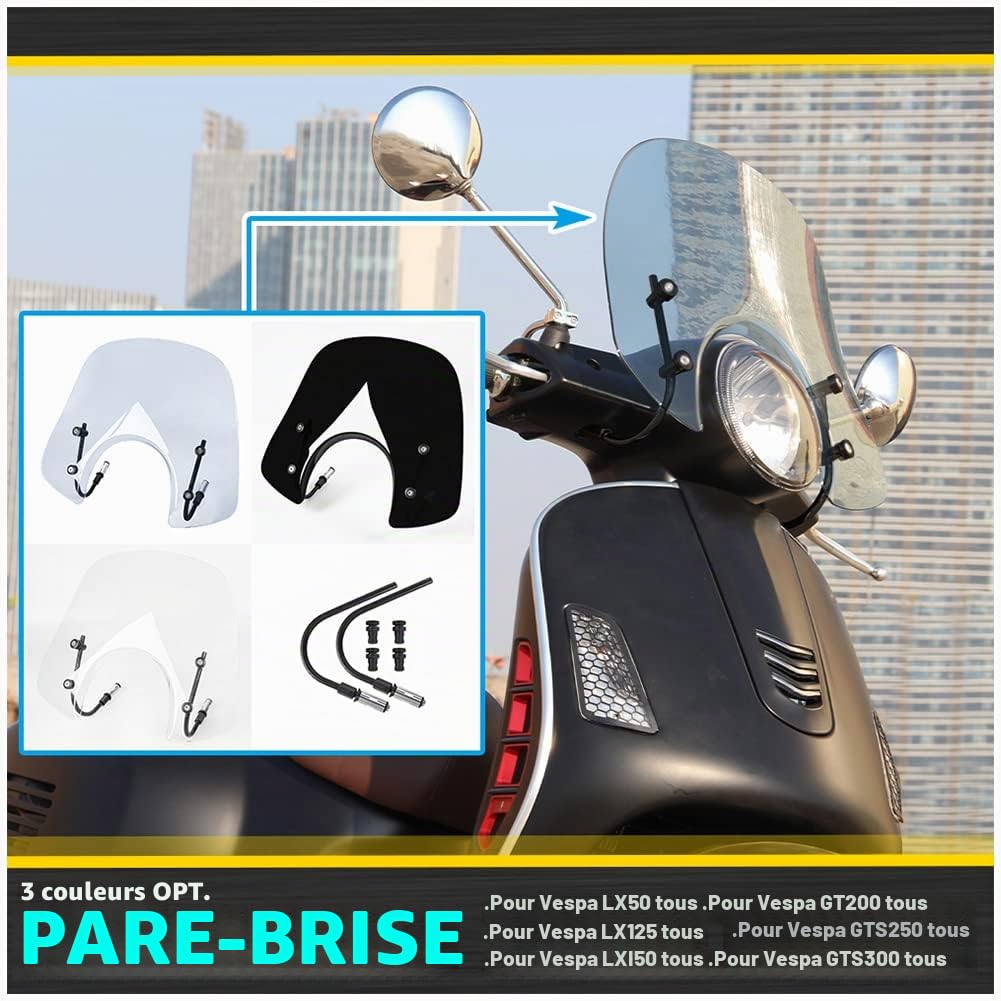 Vélos de Sport Scooter Pare-Brise Protecteur de déflecteur pour Vespa LX 150 125 50 LX125 LX150 LX50 GT200 GT 200 GTS250 GTS300 GTS 250 300 125 Super Sport Bj pièces de Moteur (Clair)