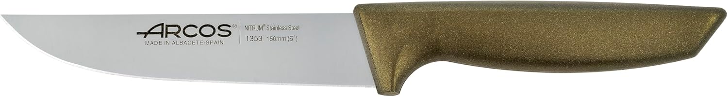 Arcos Stainless Steel Kitchen Knife Set, 3-Piece, Durable NITRUM Blades for Precise Cutting, Includes Chef, Utility and Vegetable Knives, Metallic Gold Polypropylene Handles