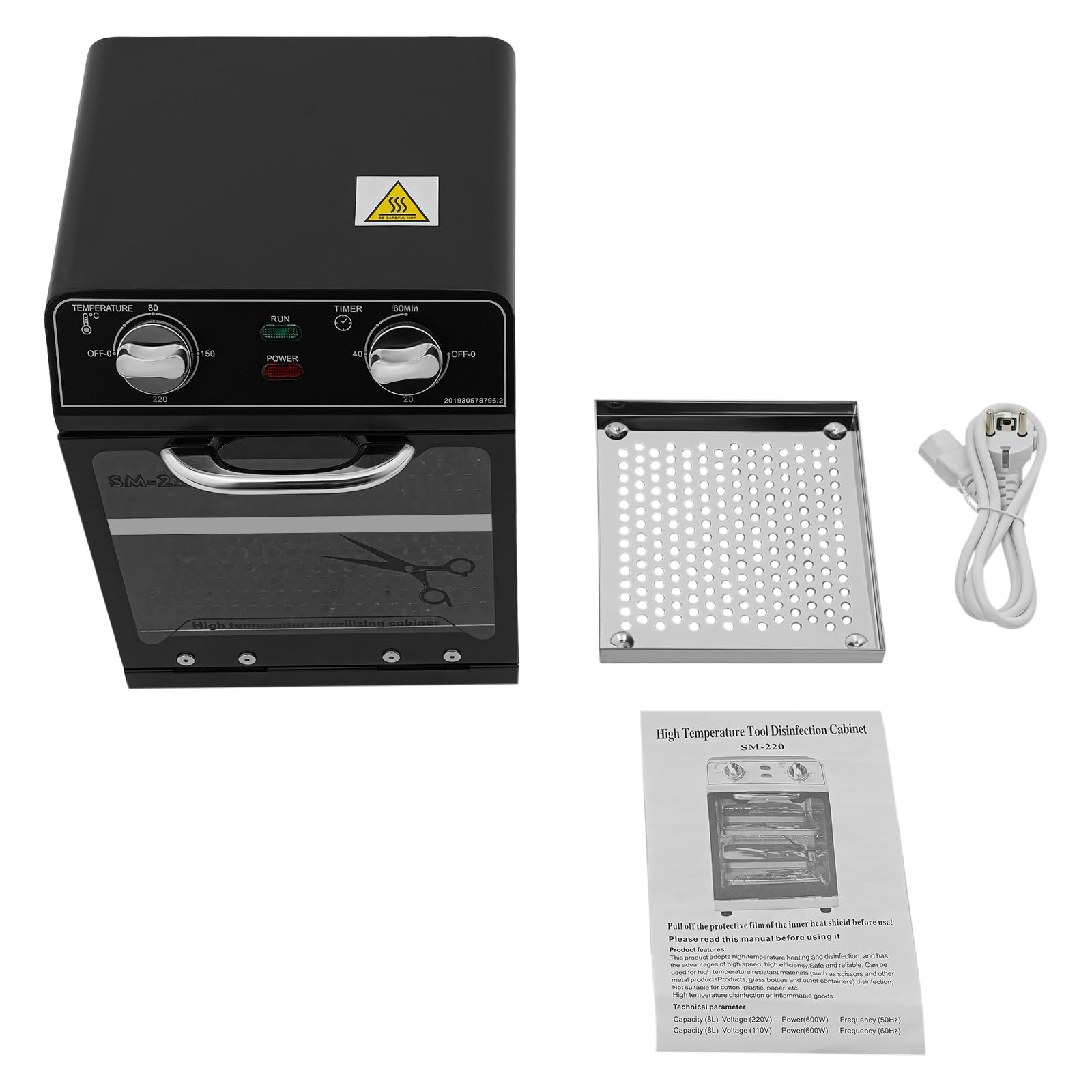 Sterylizator wysokotemperaturowy, 600 W, antywirusowy sterylizator o wysokiej temperaturze, maks. 220°C, pojemność 8 l, z regulacją temperatury i timerem, do salonu fryzjerskiego, spa, studia paznokci