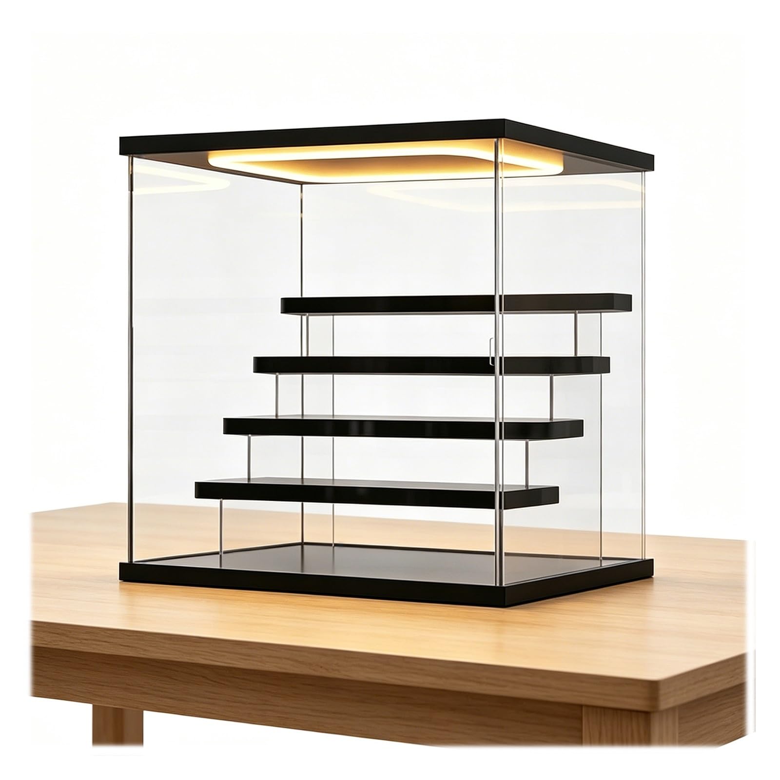 Acrylic Self-assembly Dustproof Collectibles Display Case with Lights, Clear Acrylic Countertop Showcase Exhibit Box, Sturdy Figure Display Collector Bin(D)