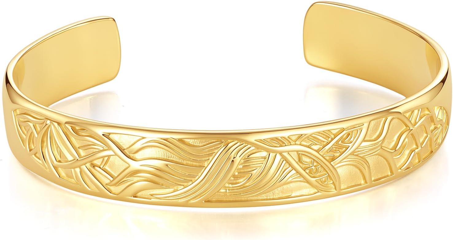 12mm/14mm Width 14K Gold Plated Bangle Bracelet for Women Men