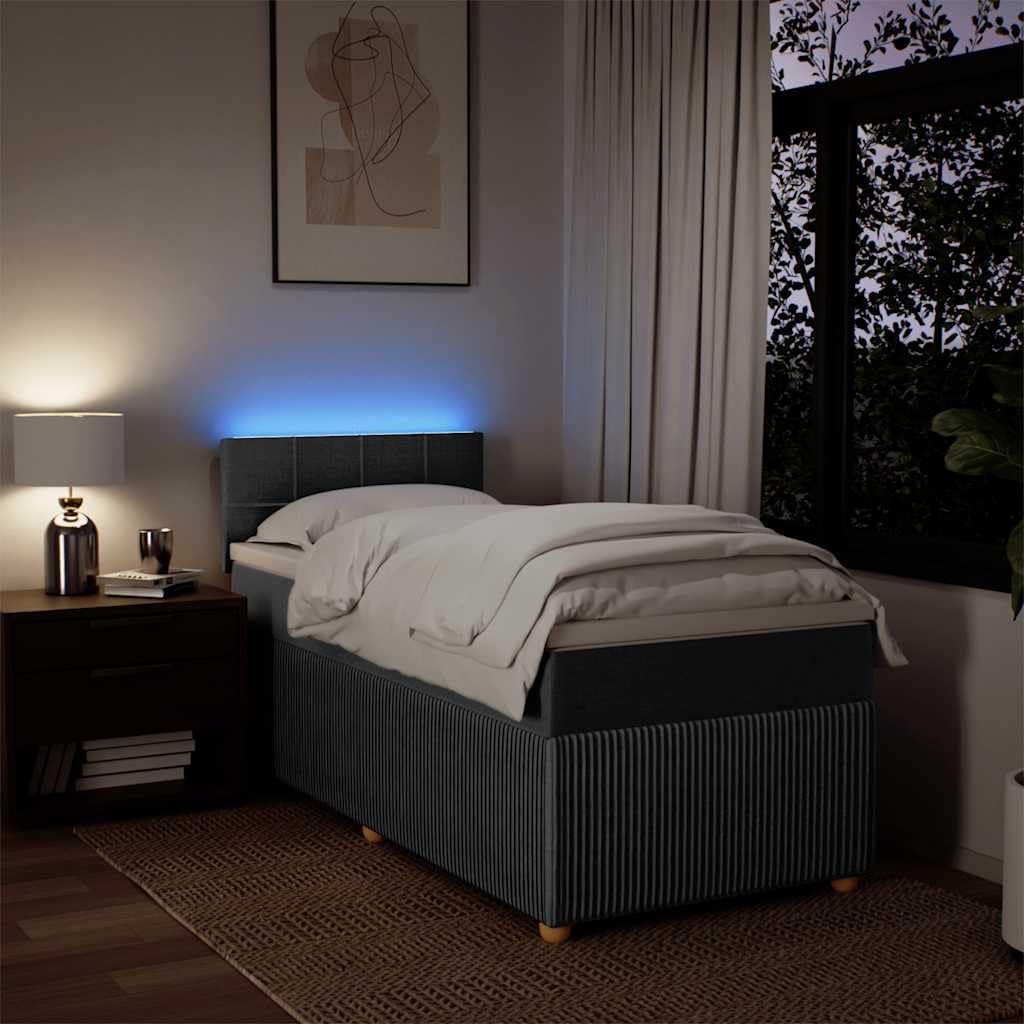 Cama con somier LED, 80 x 200 cm, color gris oscuro, núcleo de muelles ensacados, estructura de madera, 100 cm de altura, para jóvenes y habitaciones de invitados