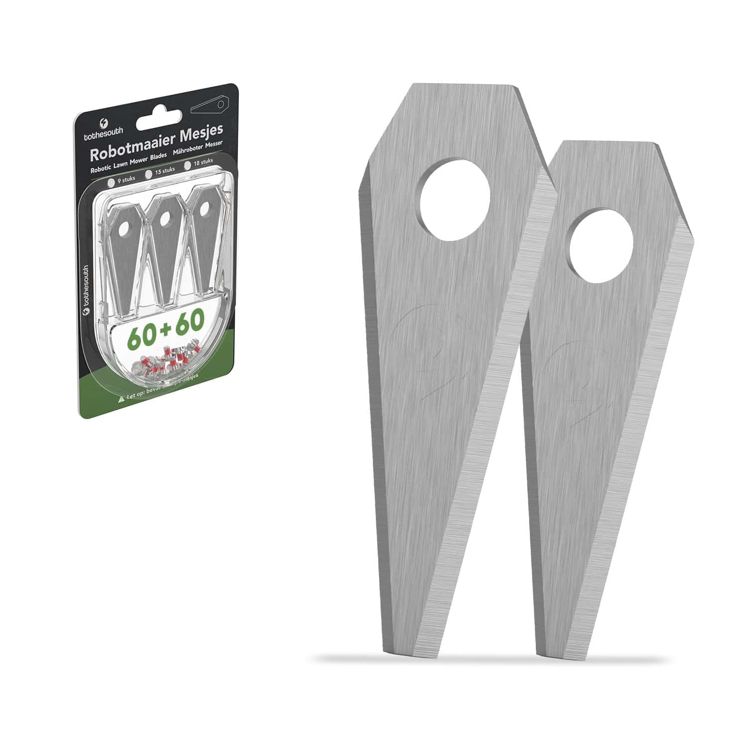 60x To the South® Universal Robot cortacésped Cuchillas adecuadas para Bosch Indego y Honda Miimo HRM 40 (Live) y HRM 70 Live Steel - 60 Piezas