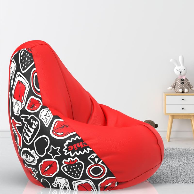 Biggie Bean Bag BiggieBean Cover 6XL- Official: Jack & Mayers Bean Bags - Max User Height : 6-6.5 Ft. - Weight : 99-110 Kgs(Model: Chic - H - Red Black)-image-28