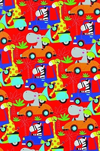 Premium Geschenkpapier Kinder- Auto Zebra Giraffe, Secare Rolle, Geschenkverpackung Größe 70cm x 250m
