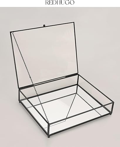 Miniatura 2 de REDHUGO Cajas grandes de vidrio para exhibición hechas a mano, fondo de espejo, joyero de vidrio con tapa, caja de cristal para baratijas, caja de