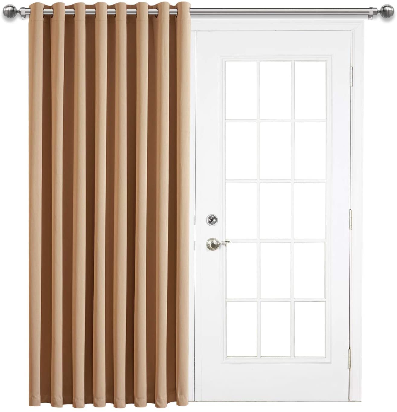 Ameha Beige Blackout Curtains For Bedroom - Single Panel Thermal Door Curtains Living Room - 66X84 Inch Drop Super Soft Eyelet Curtain,