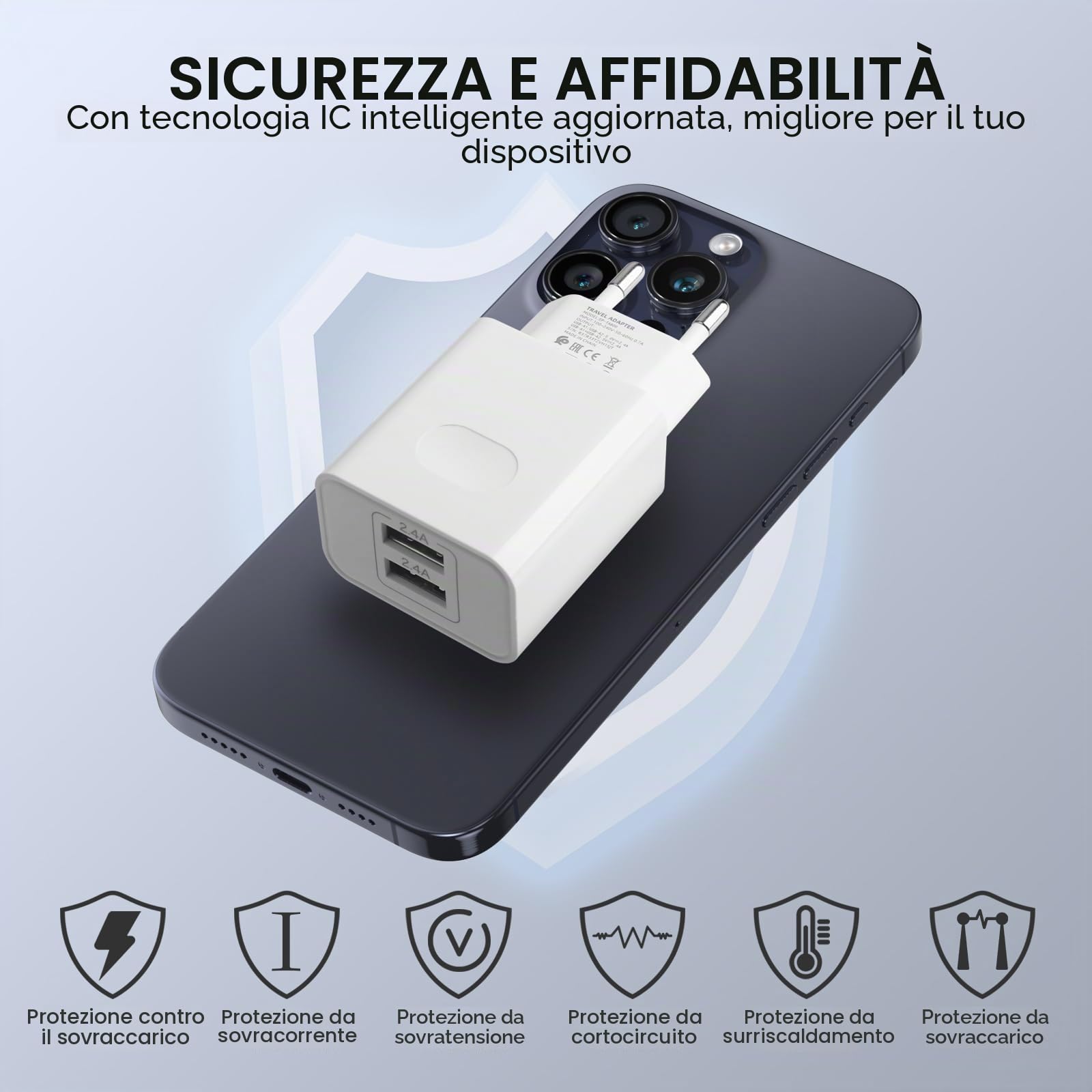Caricatore per iPhone, [Certificato MFi Apple] 2-Pack 12W 2Port USB Caricabatterie con Cavo per iPhone 14 13 12 11 Pro Max Plus Mini XS XR X SE 8 7 6S iPad Carica Batteria Presa Alimentatore USB