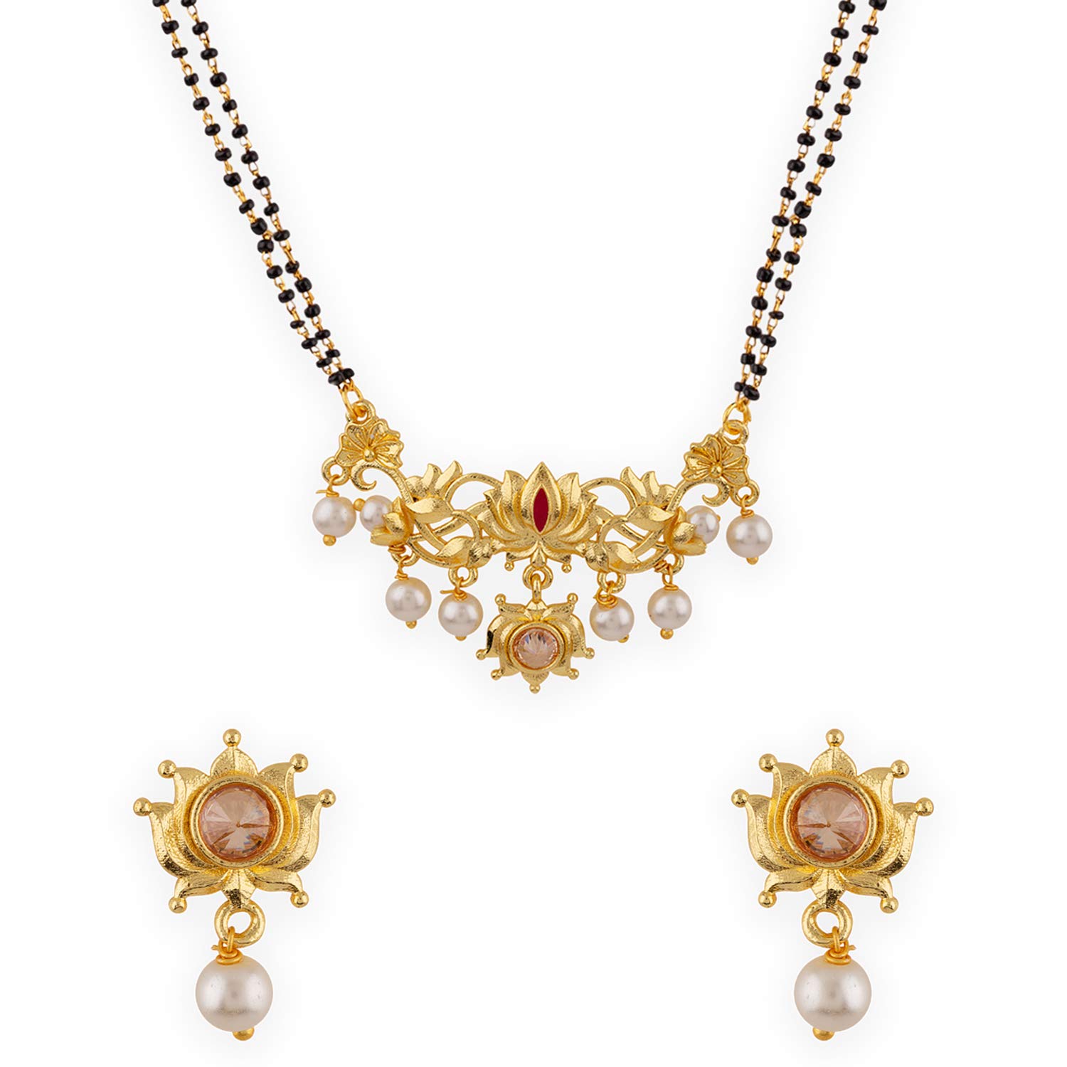 Voylla Lotus Motif Pearl Embellished Mangalsutra Set (B0915X1D81) Amazon Price History, Amazon Price Tracker