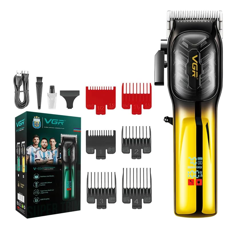 VGR V-654 Professional Hair Clipper for Men | Stainless Steel Blades | 2000mAh Lithium Battery | 200 Min Runtime | Corded & Cordless Use | Taper Lever | LED Display | USB Type-C Fast Charging | Yellow-image-15