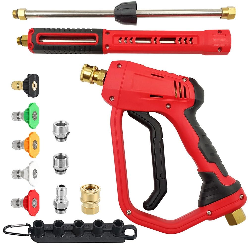 Limpiador de alta presión Lanza 4000 PSI 3 en 1 juego de extensión con 5 boquillas de acero inoxidable y latón, a prueba de fugas para limpieza de coches, fachadas, vallas y jardín, color