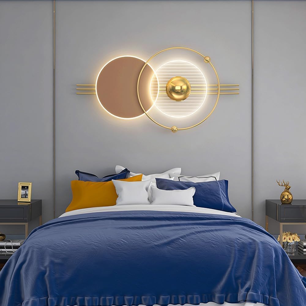 Modern LED Wall Sconce 2-Ring Geometric Design Decor Wall Light Fixture Minimalist Art Orange/Brown Round+Gold Circle Decor Wall Mounted Lamp Nordic Wall Lamp for Living Room Bedroom Hallway