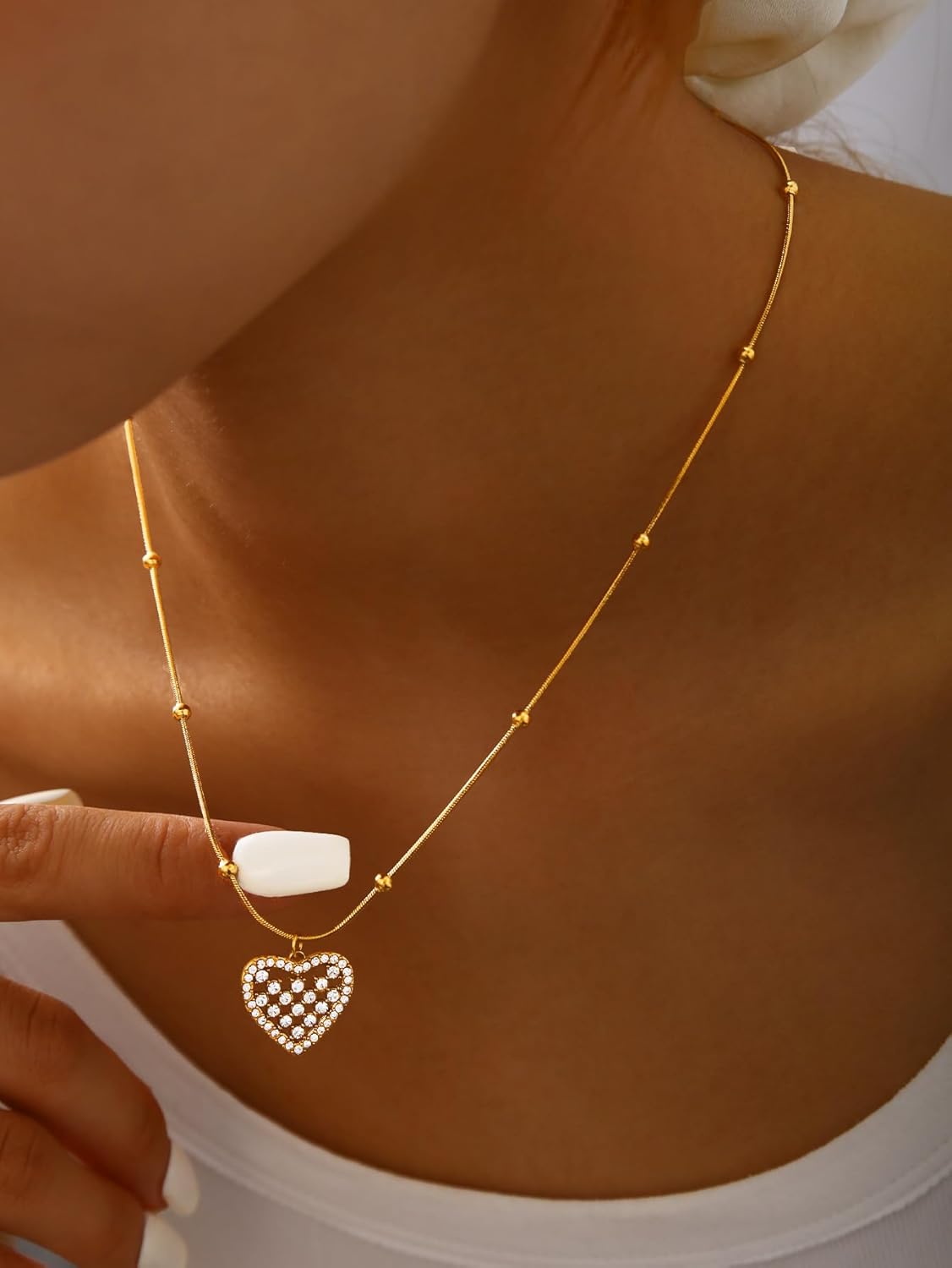 18K Gold Plated Dainty Heart Pendant Necklace for Women, Adjustable Pave Rhinestone Charm Jewelry Gift - Image 3