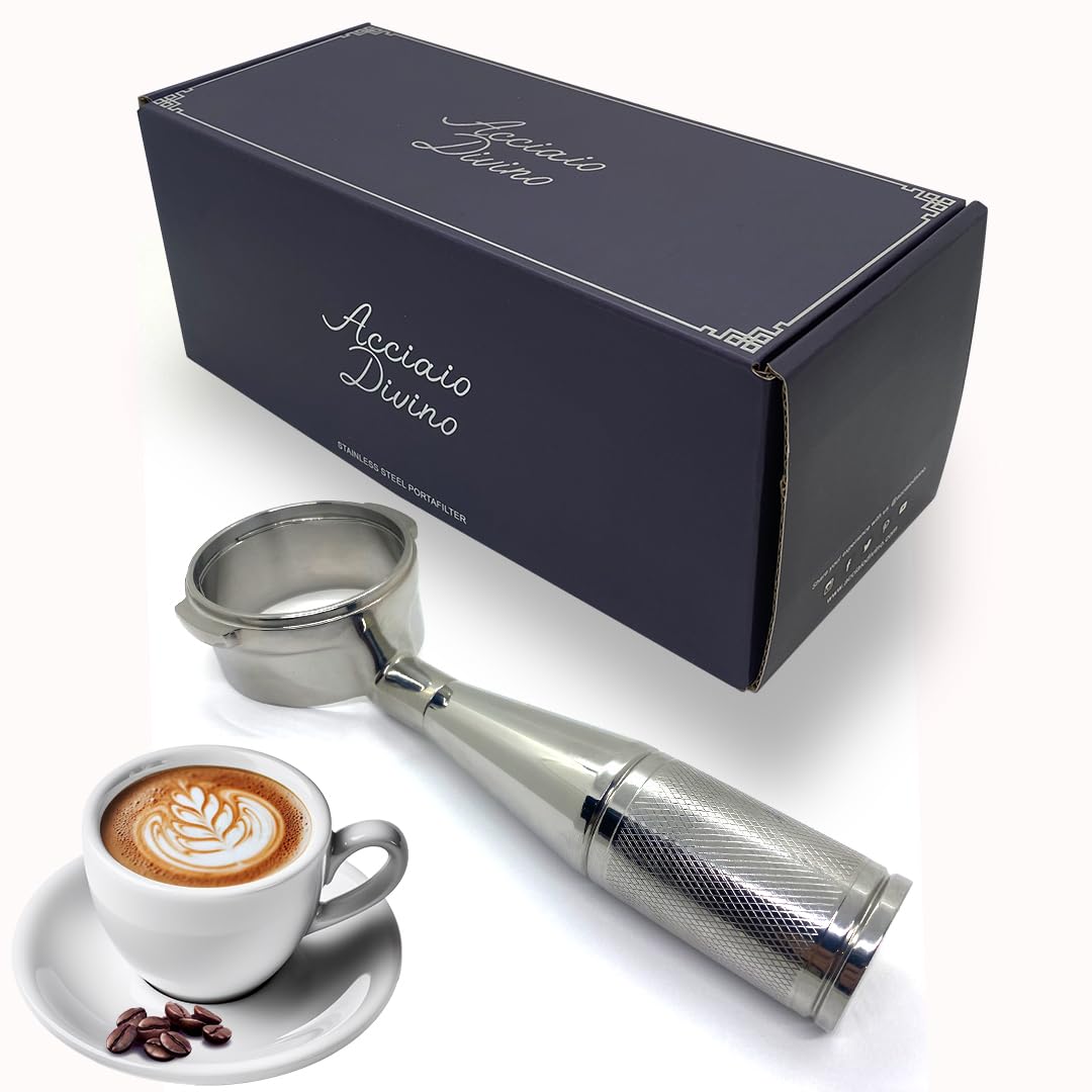Acciaio Divino - Divine Steel Classic 100% Stainless Steel Bottemless Espresso Portafilter – Durable, Rust-Resistant, All-Metal Design for Precision Brewing (58mm for Sage/Breville Dual Boiler) 58mm for Sage/Breville Dual Boiler Bottomless