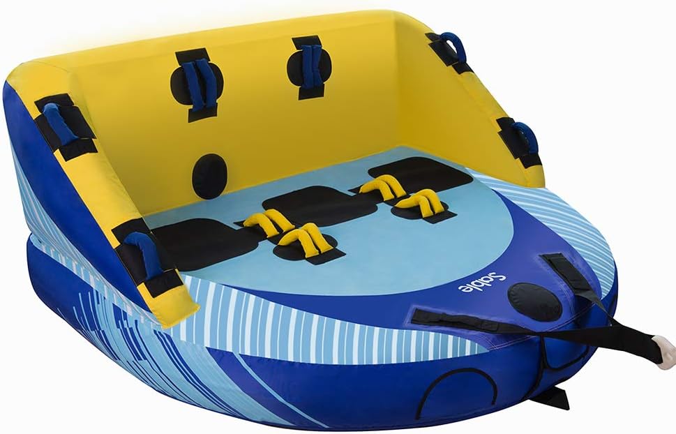 Sable 3-Person Towable Tube with Dual Front & Back Tow Points, 3 Rider Inflatable Towable with Heavy Gauge & Durable Build, Anti Leakage Inflatable Float Tube with Included Air Pump