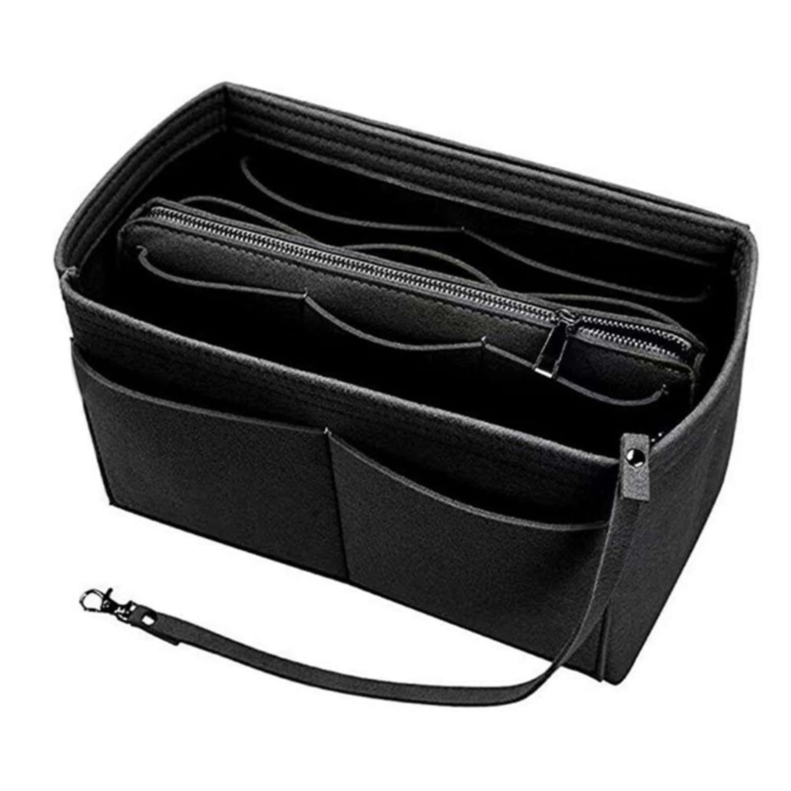 NJIEzhao Felt Handbag Insert Lightweight Handbag Insert Felt Cosmetic Organizer Toiletry Container Storage Bags Zipper(Black,M)