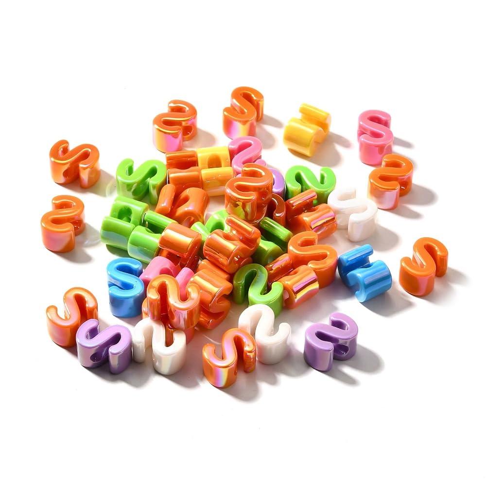 DanLingJewelry 40Pcs Random Rainbow Large Letter S Acrylic Beads AB Colour Iridescent Alphabet Keychain Beads for Bracelets Necklaces Jewellery Making โ image 1