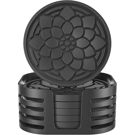 Silicone Coasters Set of 6 with Holder