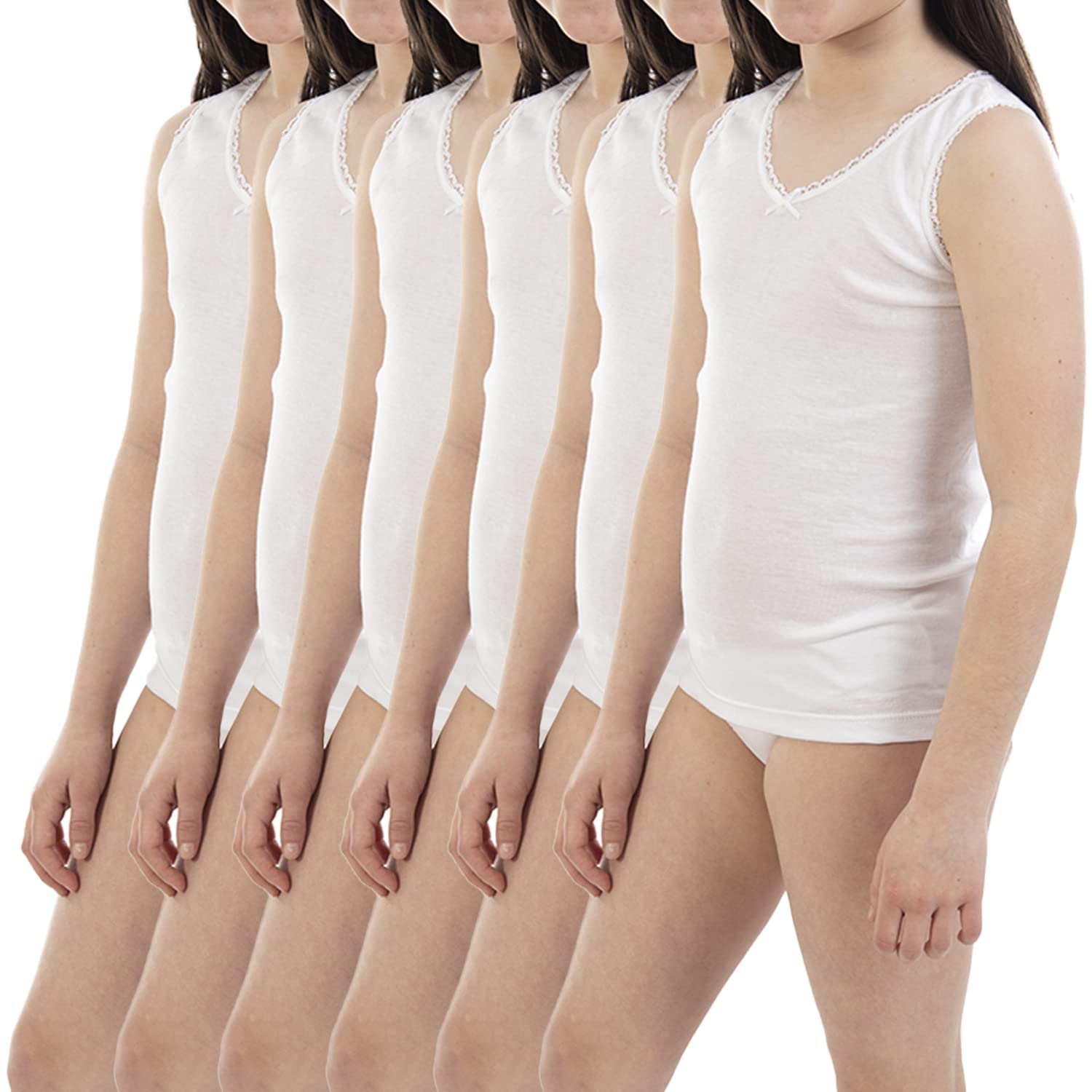 Pack Ahorro de 6 Unidades. Camiseta Interior de niña L339, Punto Liso de Tirante Fino. 6 Camisetas de niña de la Misma Talla y Color. Colección Cool Cotton.