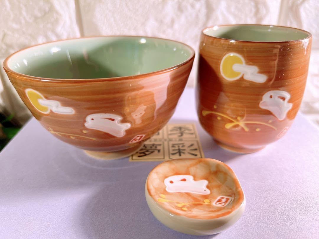 Amazon.co.jp: 有田焼四季夢彩 月うさぎ ペア セット 6点 お茶碗