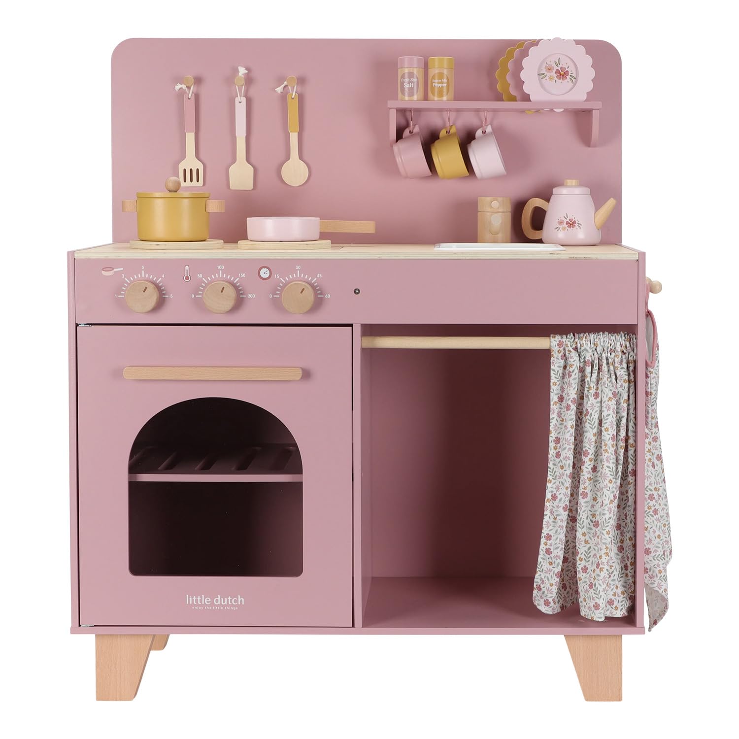 Little Dutch Kinderküche Spielküche aus Holz inkl. Töpfe, Geschirr und Küchenutensilien - rosa