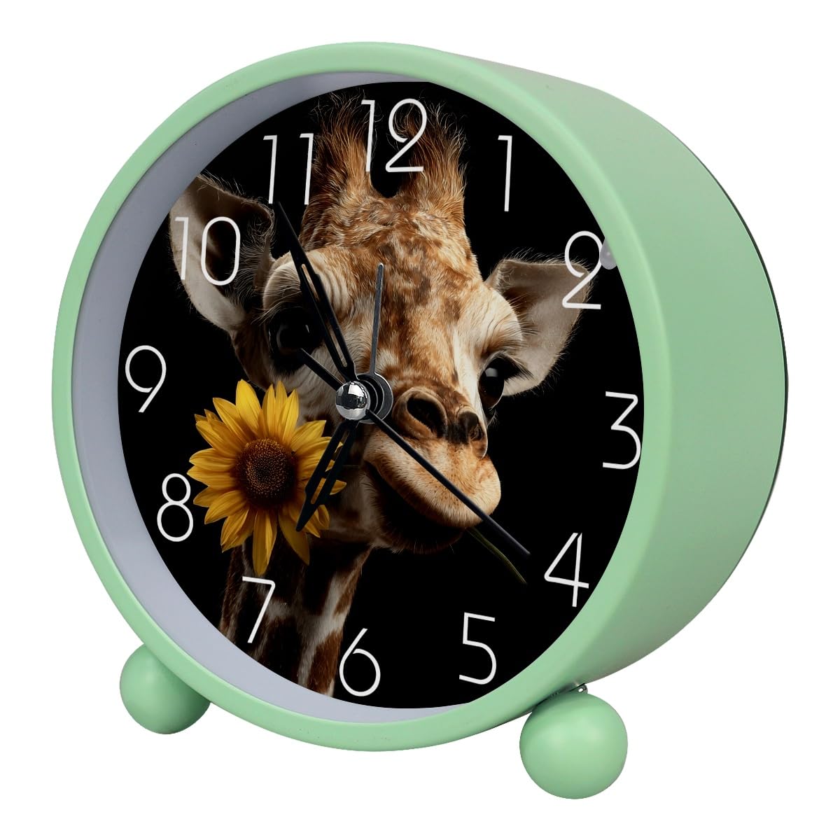 Luoweisi Analog Alarm Clock Sunflower Giraffe, Silent Non-Ticking with Night Light, Battery Operated, Round Desk Alarm Clock for Office, Bedroom, Elderly, Adults, Children, Student Gifts