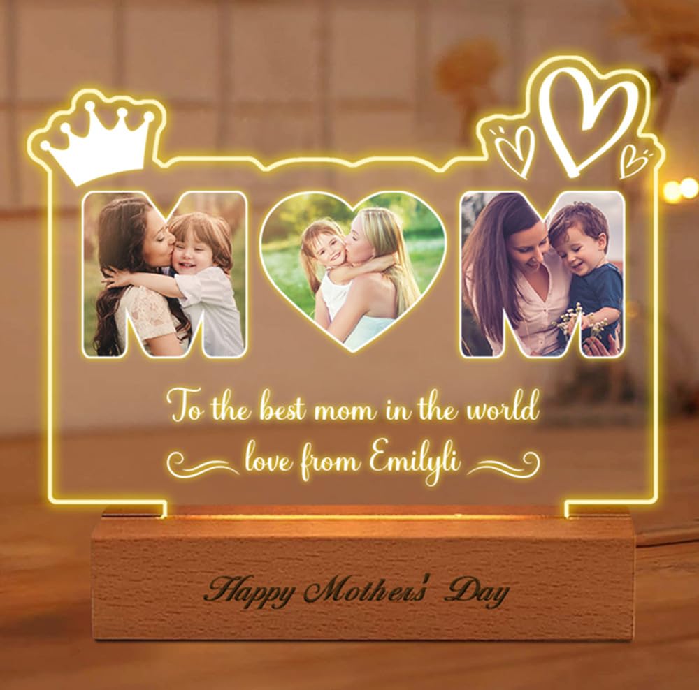 Personalized MOM Photo Night Light, Custom Picture Acryl MOM Lamp ,Custom Photo Mothers Day Lamp Gift,Customized Mom Light for Mother's Day,Personalized MOM Gift for Mom Mama Mother Wife (MOM-4)