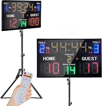 YZ LED Basketball Scoreboard with Shot Clock, Portable Scoreboard Basketball, Digital Scoreboard with Remote, Electronic Scoreboard with Timer Clock, Digital Score Keeper Outdoor