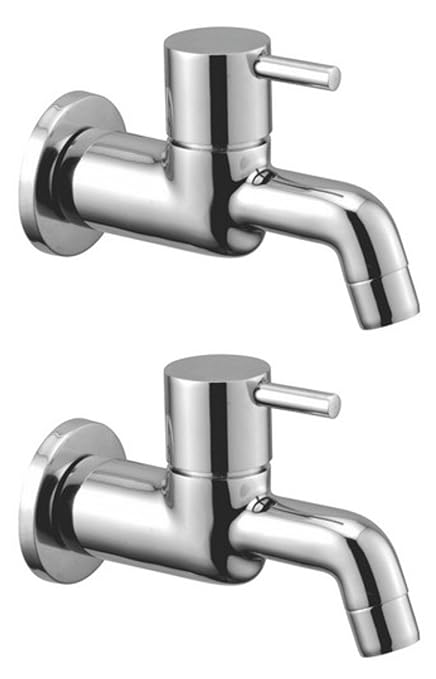 DRIZZLE FLO102-2 Flora Long Body Bib Cock Brass | Chrome Plated | Quarter Turn | Foam Flow (Combo of 2 Pieces)