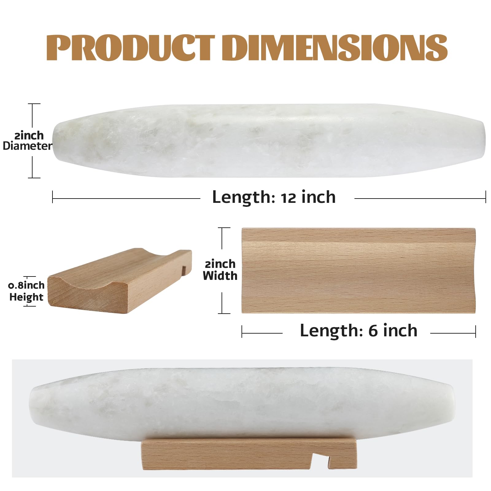 Koville Französisches Nudelholz aus afrikanischem natürlichem Marmor, 30,5 cm, antihaftbeschichtet, zum Backen, Teigroller für Nudeln, Knödel, Fondant, Kuchen, Brot, Pizza, Küchen-Backwerkzeuge (Namib