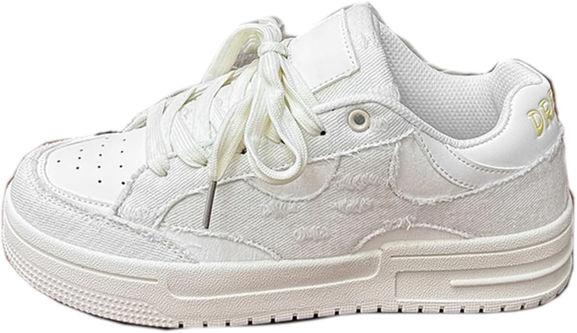 Y2K Chunky Platform Sneakers for Women Cute Canvas Walking Shoes Comfort Lace-Up Streetwear Skate Sneakers