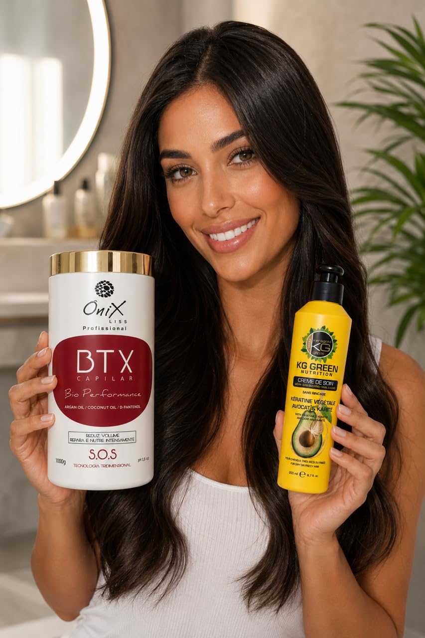 OniX Liss BTX Capilar Bio Performance 1000g – Btx Capillaire – Répare, Nourrit & Réduit les Frisottis – creme de Soin sans rincage Keragold Offert (Aléatoire)