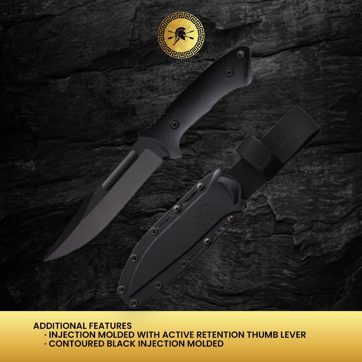 Spartan Blades Harsey Fighter Fixed Blade Knife, Black Polymer, 6.1" Black