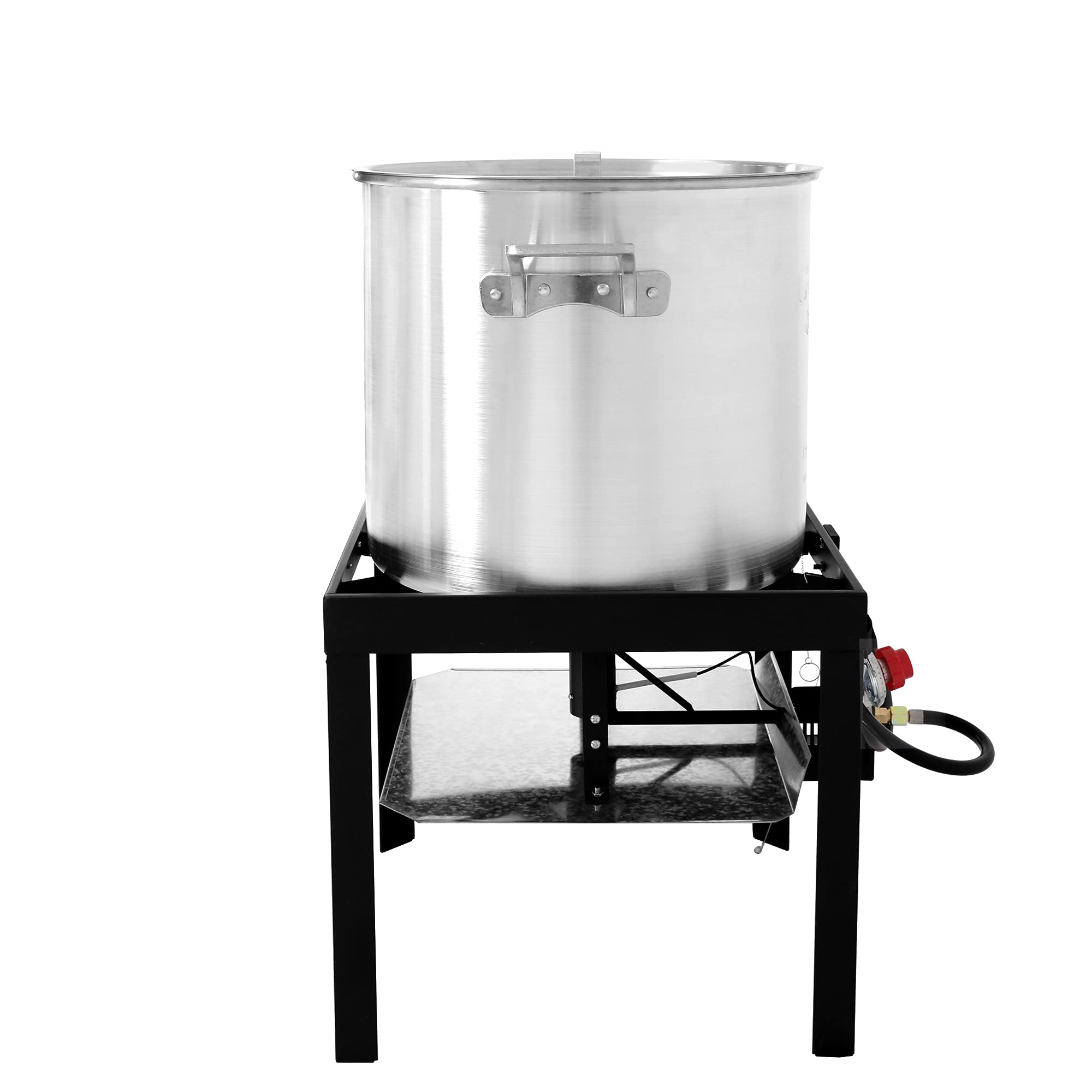 Creole Feast SBK0801 Seafood Boiling Kit with Strainer, Outdoor Aluminum Propane Gas Boiler with 10 PSI Regulator, Silver