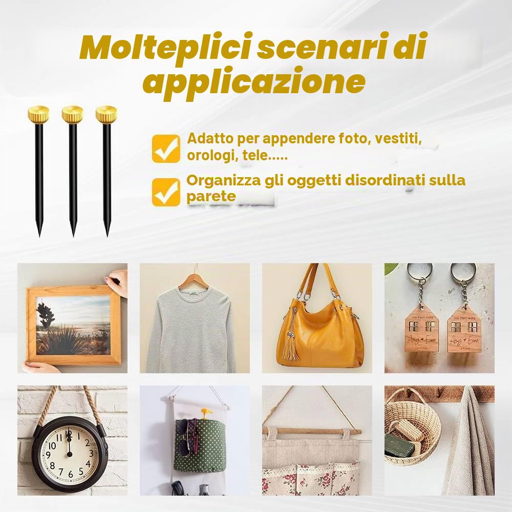 Dreamil Set di 50 chiodi per quadri, in ottone, con contenitore per unghie, per cornici, bacheche, tela (lunghezza 2,5 cm)