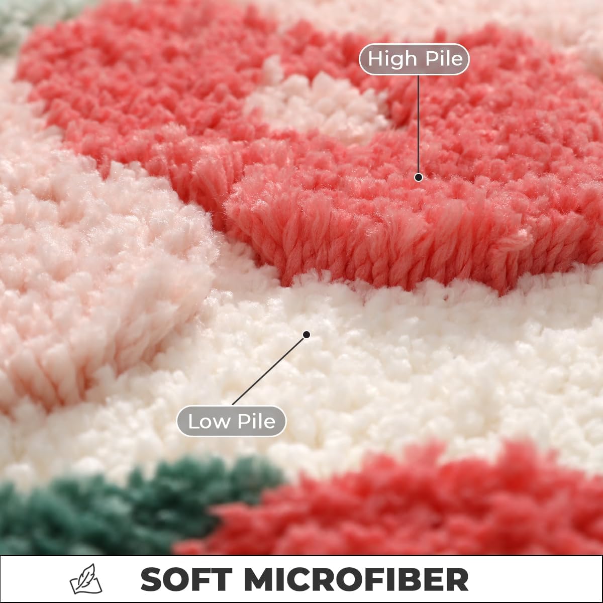 Floral Bathroom Rug Non Slip and Super Absorbent Shaggy Carpet Machine Washable Thick Pile Bath Mat for Bedroom, Living Room and Hallway (62"x35", Pink)