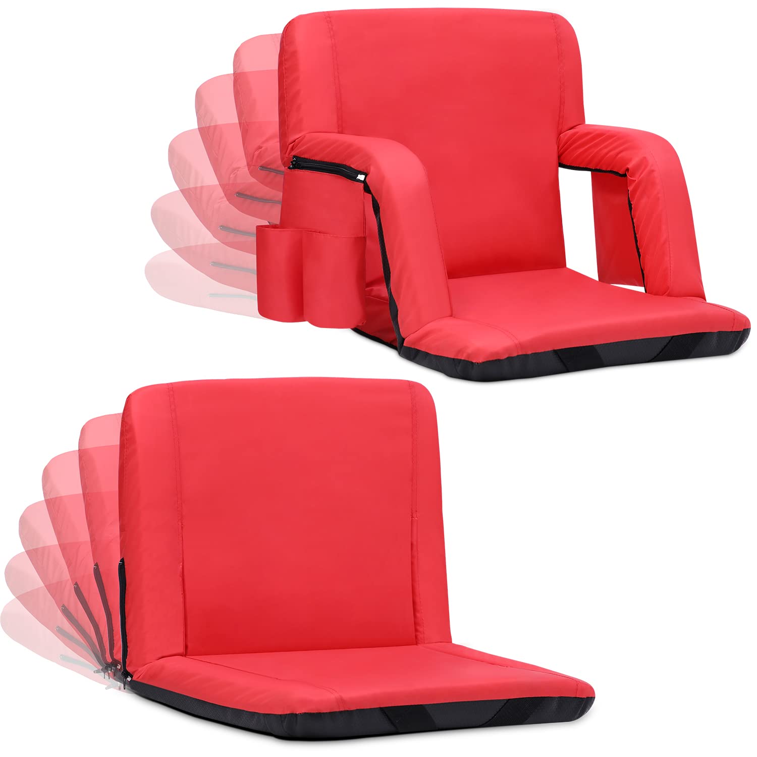 Photo 1 of **SMALL CUT**
Sportneer Stadium Seats for Bleachers, 2 Pack Bleacher Seats with Back Support 6 Reclining Positions, Portable Stadium Chairs with Thick Padded Cushion Armrests for Basketball Soccer Sport Events Red Regular - 20.5"