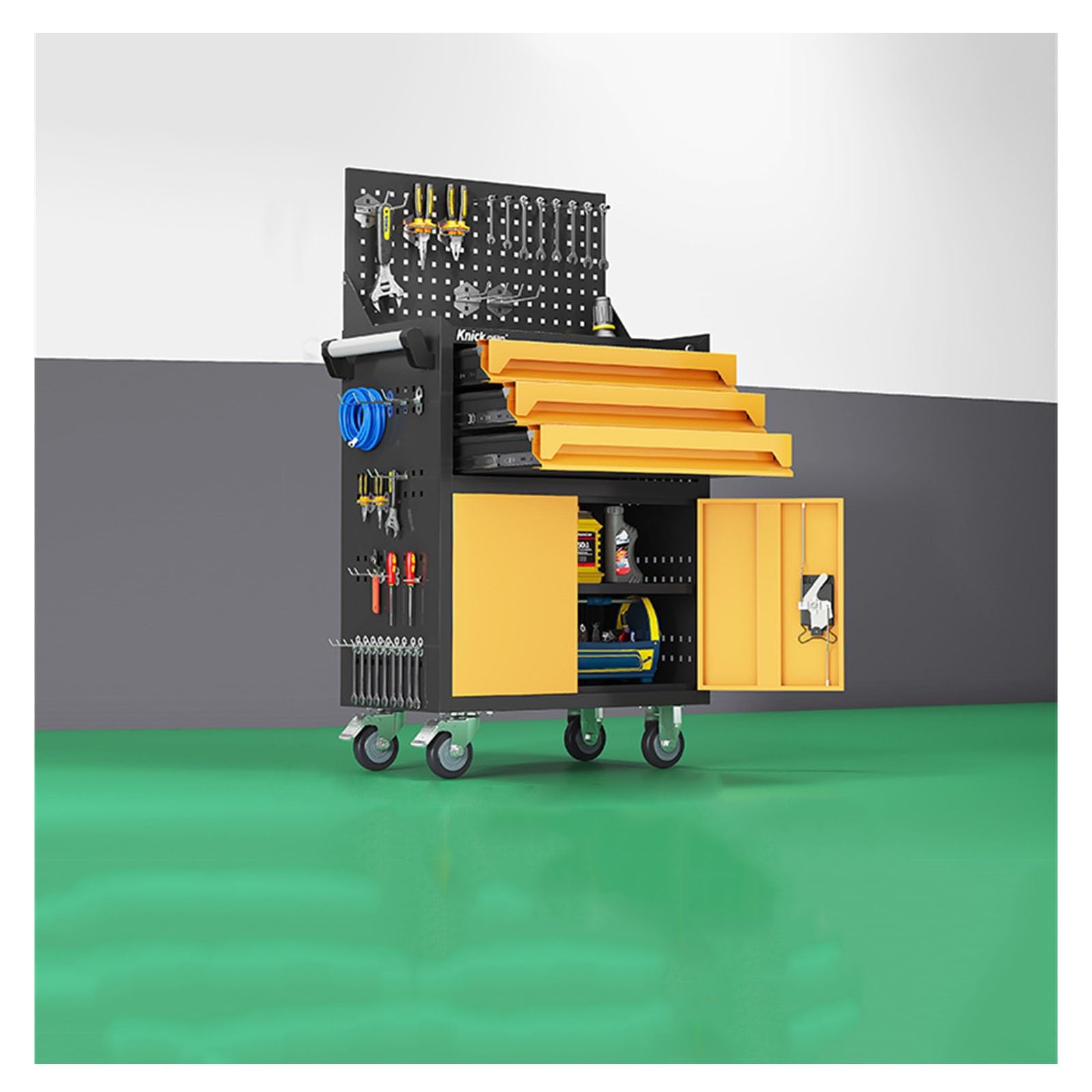 Metal Tool Chest, 3-Drawer Rolling with Wheels, 2 in 1 Cabinet with Locking System for Warehouse, Garage, Workshop Storage and Toolbox(Yellow)