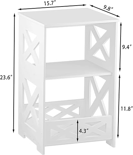 Miniatura 3 de BYFU Mesa auxiliar blanca, mesa auxiliar pequeña con estante de almacenamiento, mesita de noche de 3 niveles, estantería para espacios pequeños,