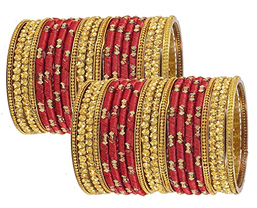 Image of NMII Acrylic (Plastic) With Silk Thread & Beads Studded Worked Glossy Finished Kada Set For Women and Girls