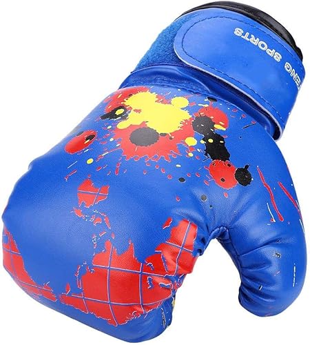 Vista 5 de Guantes de boxeo para niños, guantes de entrenamiento de boxeo de piel sintética para niños de 2 a 11 años de edad (azul)