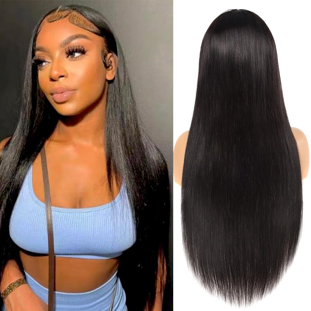 Straight Lace Front Wig Human Hair 13x4 Glueless Wig 180 Density Pre Plucked With Baby Hair Transparent Lace Frontal Wigs Natural Hairline Brazilian Virgin Human Hair Wig For Women 20 Inch