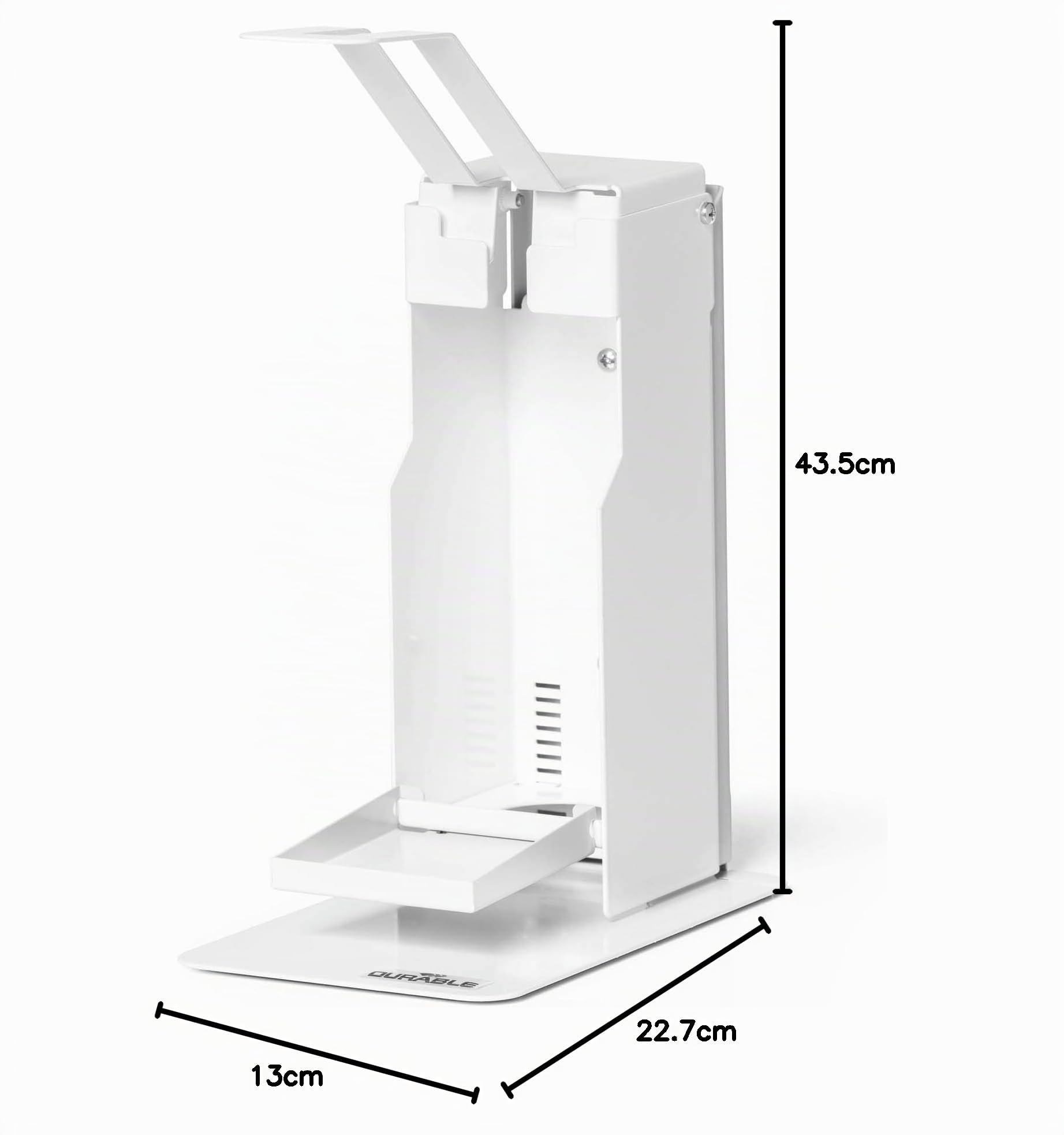 Durable Tisch-Desinfektionsspender mit Armhebel, für Desinfektionsmittel oder Seife, flexible Anpassung an Flaschengrößen bis 500 ml, weiß, 589602